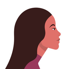 Latin American head in profile. Hispanic woman. Races and nationalities of the world. Vector flat illustration