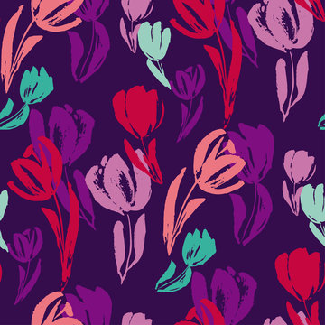 Tropical colors tulip sketch seamless pattern