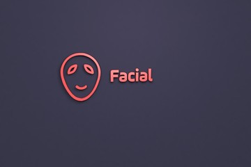 Illustration of Facial with red text on violet background