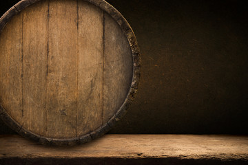 background of barrel and worn old table of wood