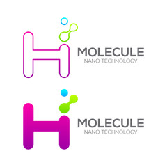 Letter H with Dot and Curve ,Circles shape connected, Molecule and Nano Technology logotype, innovation tech, Medicine, Science, Laboratory, Cosmetics