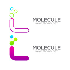 Letter L with Dot and Curve ,Circles shape connected, Molecule and Nano Technology logotype, innovation tech, Medicine, Science, Laboratory, Cosmetics