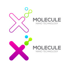 Obraz premium Letter X with Dot and Curve ,Circles shape connected, Molecule and Nano Technology logotype, innovation tech, Medicine, Science, Laboratory, Cosmetics