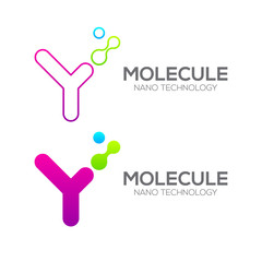 Letter Y with Dot and Curve ,Circles shape connected, Molecule and Nano Technology logotype, innovation tech, Medicine, Science, Laboratory, Cosmetics