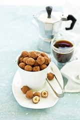Hazelnuts in chocolate glaze. homemade sweets.