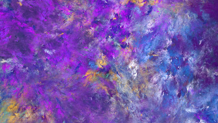 Abstract painted texture. Chaotic violet and yellow brush strokes. Fractal background. Fantasy digital art. 3D rendering.