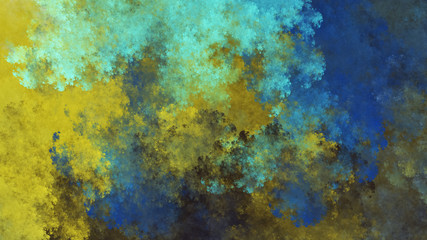 Abstract blue and yellow fantastic clouds. Colorful fractal background. Digital art. 3d rendering.
