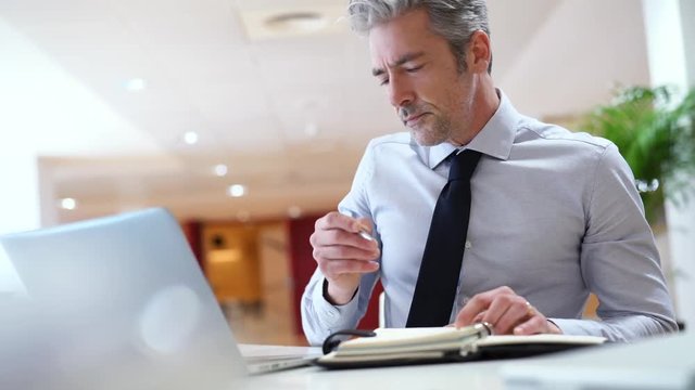 Mature businessman working in contemporary office