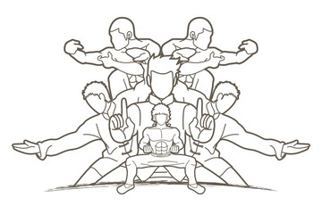 Group of people pose kung fu fighting action graphic vector.
