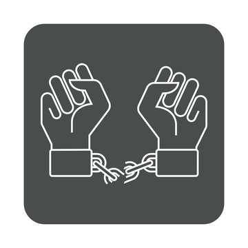 recommend clip art: Icono plano manos con cadena rota en cuadrado color gris