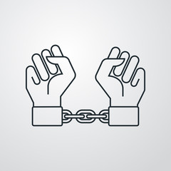 Icono plano manos con cadena en fondo gris