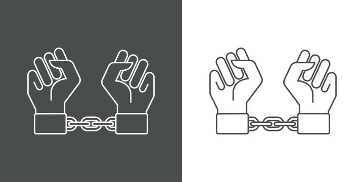 Icono plano manos con cadena en gris y blanco