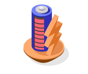 Icon battery with lightning. isometric 3d