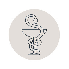 Icono plano lineal serpiente y copa en círculo color gris