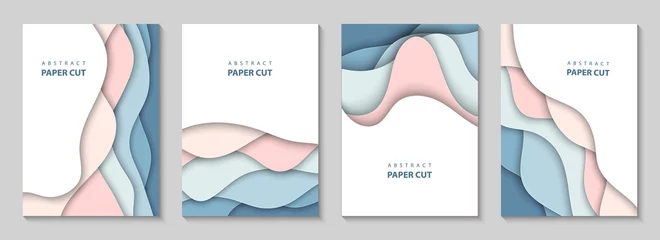Fotobehang Vector vertical flyers with colorful paper cut waves shapes. 3D abstract paper style, design layout for business presentations, flyers, posters, prints, decoration, cards, brochure cover, banners. © DELstudio