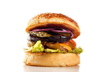 burger on a white background close up