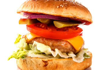 burger on a white background close up