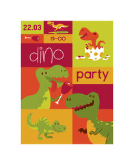 Obraz premium Dinosaur vector seamless pattern kids tyrannosaurus rex cartoon character dino and jurassic tyrannosaur on wallpaper poster illustration backdrop of ancient animal background
