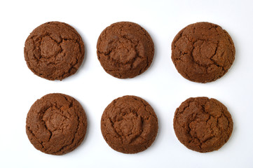 Chocolate cookies on white background