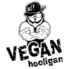 Vegan hooligan - owl. Vector illustration. T-shirt print. Eps 10