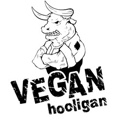 Vegan hooligan - bull. Vector illustration. T-shirt print. Eps 10