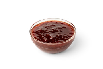 Strawberry jam isolated on white background.