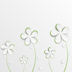 Vector greeting card background with derived paper flowers