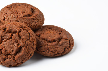 Chocolate cookies on white background