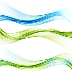 Transparent vector waves. Blue and green smoke wave. Set of waves.