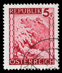 Stamp printed in Austria shows Leopoldsberg, Vienna from the series Landscapes, circa 1945.