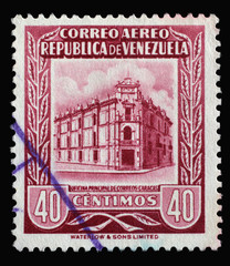 Stamp printed in Venezuela shows Main Post Office Caracas, circa 1955.