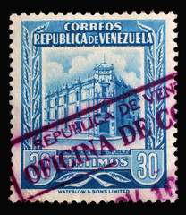 Stamp printed in Venezuela shows Main Post Office Caracas, circa 1955.