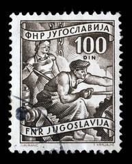 Stamp issued in Yugoslavia shows Steel worker, Local Economy series, circa 1952.
