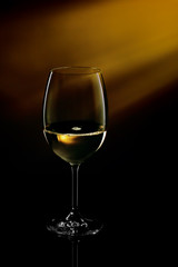 Glass filled with white wine on a gradient background. Close-up studio shot.