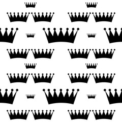 white seamless pattern with black crown. vector