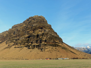 Mountain peak at Thorvaldseyri near the eruption site of the Eyjafjallajokull volcano, south Iceland in winter