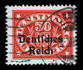 Stamp issued in German Realm shows numeric value, circa 1920.