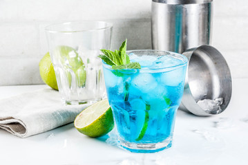 Iced blue alcohol cocktail