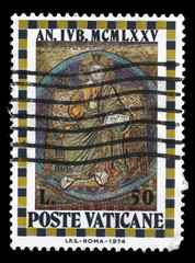 Stamp issued in Vatican shows Christ Enthroned, the Holy Year, circa 1974.