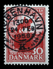 Stamp printed in Denmark shows Statue of Frederik V, Amalienborg, circa 1955