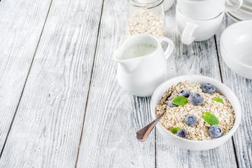 Healthy cereal and milk breakfast concept