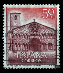 Stamp issued in Spain shows Church of Santo Domingo (Soria) circa 1966.