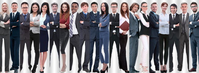 panoramic collage of groups of successful employees.