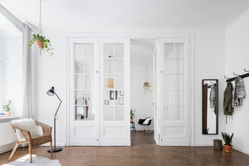 Scandinavian interior with glass door