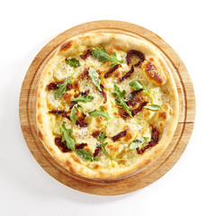 Thin Crispy Focaccia with Mozzarella, Arugula Top View Isolated