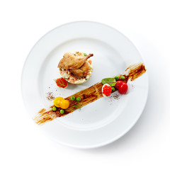 Olivier Salad or Russian Salad with Roasted Quail
