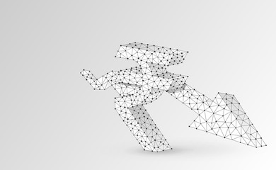 Downtrend arrow, Rupee currency, digital origami 3d illustration. Polygonal Raster business crisis, crash, data cash concept. Low poly wireframe, triangle, lines, dots, polygons. White background