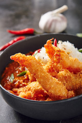 Hot Spicy Fried Shrimps with Curry and Rice