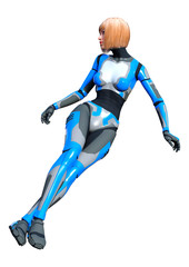 3D Rendering Female Robot on White
