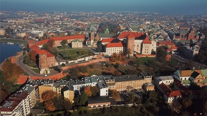 Aerial View of Krakow, Wawel, Royal Castle, Poland,